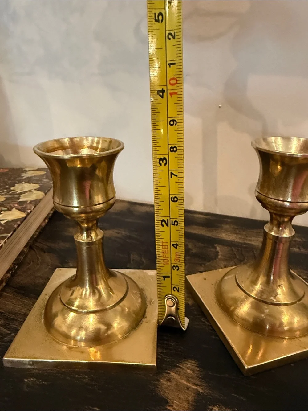 Vintage  Brass Candlesticks Pair Square Base Made in Japan Mid Century